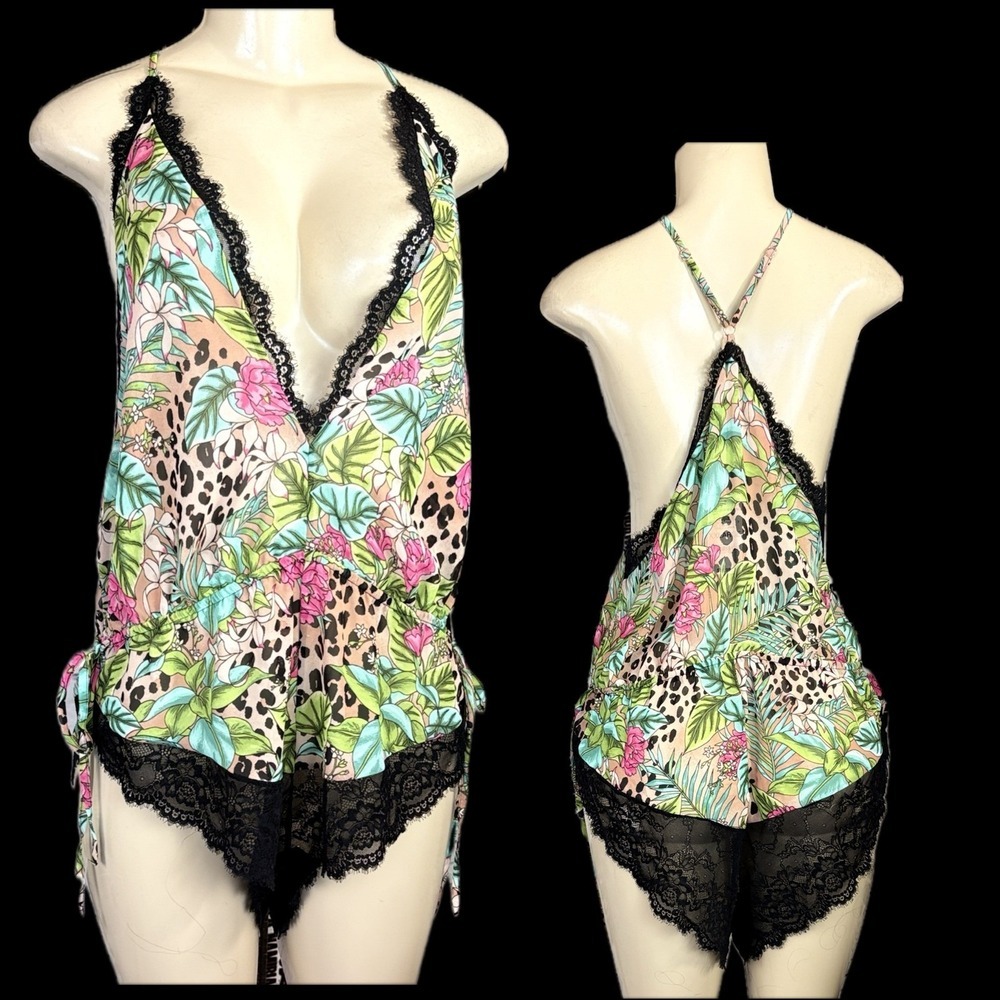 INC International Concepts Jungle Leopard Floral Lace Trim Bodysuit Teddy XXL